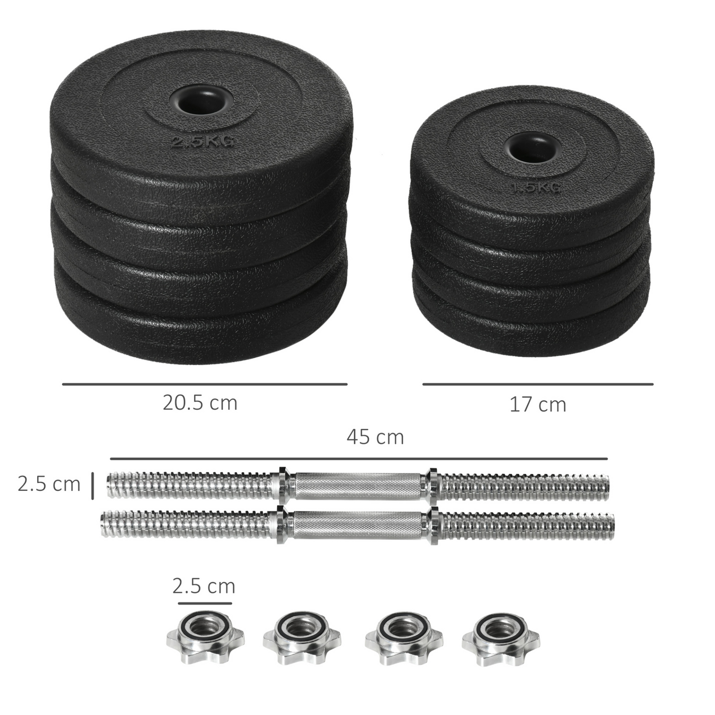 20KG Adjustable Weights Dumbbells Set, Dumbbell Hand Weights for Home Office Gym Body Fitness Lifting Training, Black | HOMCOM