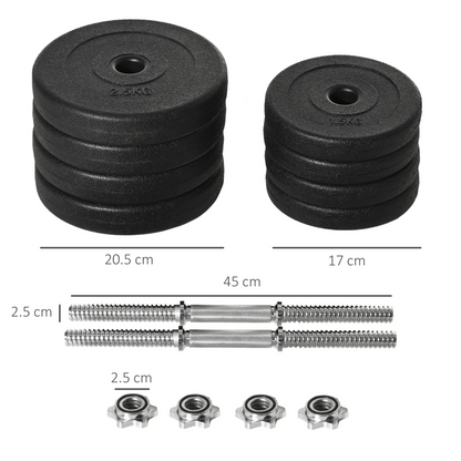 20KG Adjustable Weights Dumbbells Set, Dumbbell Hand Weights for Home Office Gym Body Fitness Lifting Training, Black | HOMCOM
