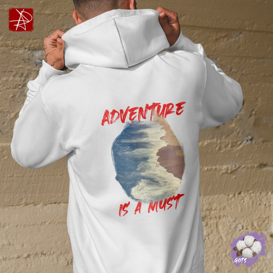 Adventure Is A Must Organic Cotton Hoodie - Coastal Wave Design