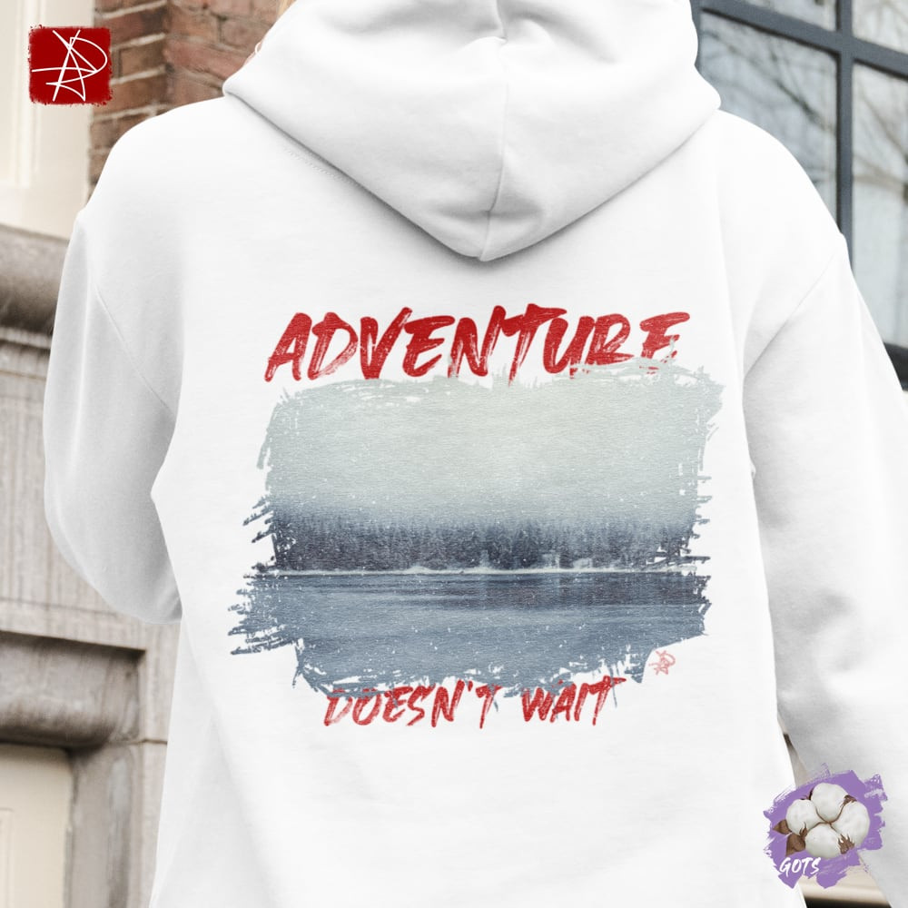 Adventure Doesn't Wait Organic Cotton Hoodie - Winter Lake Design