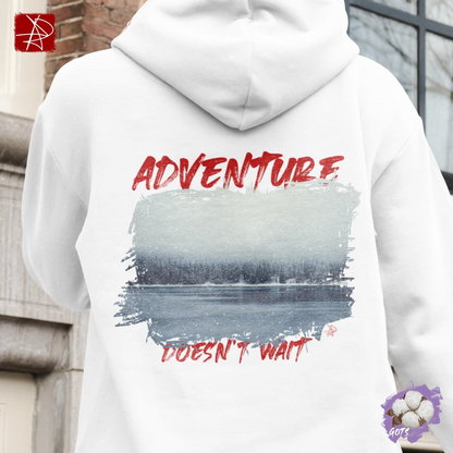 Adventure Doesn't Wait Organic Cotton Hoodie - Winter Lake Design