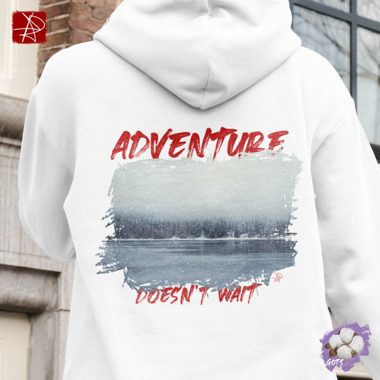 Adventure Doesn't Wait Organic Cotton Hoodie - Winter Lake Design