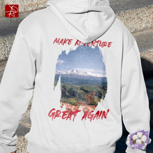 Make Adventure Great Again Organic Cotton Hoodie - Mountain Landscape Design