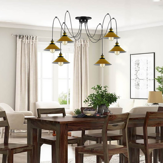 Modern spider Braided Pendant Clusters of Hanging Yellow Cone Shades Ceiling lamp Lighting~3436