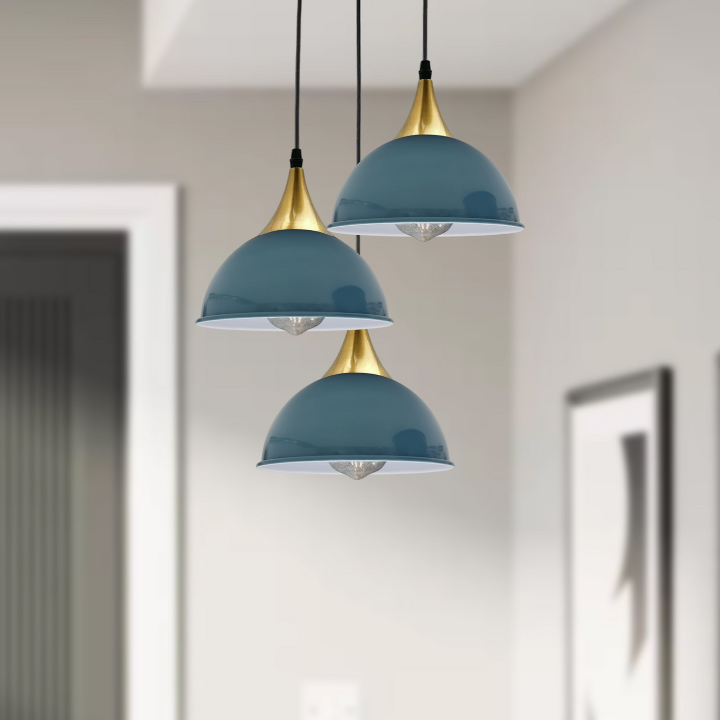 Blue 3 Way Vintage Industrial Metal Lampshade Modern Hanging Retro Ceiling Pendant Lights~3524