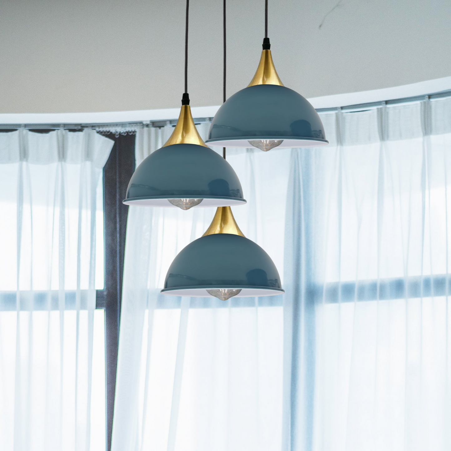 Blue 3 Way Vintage Industrial Metal Lampshade Modern Hanging Retro Ceiling Pendant Lights~3524
