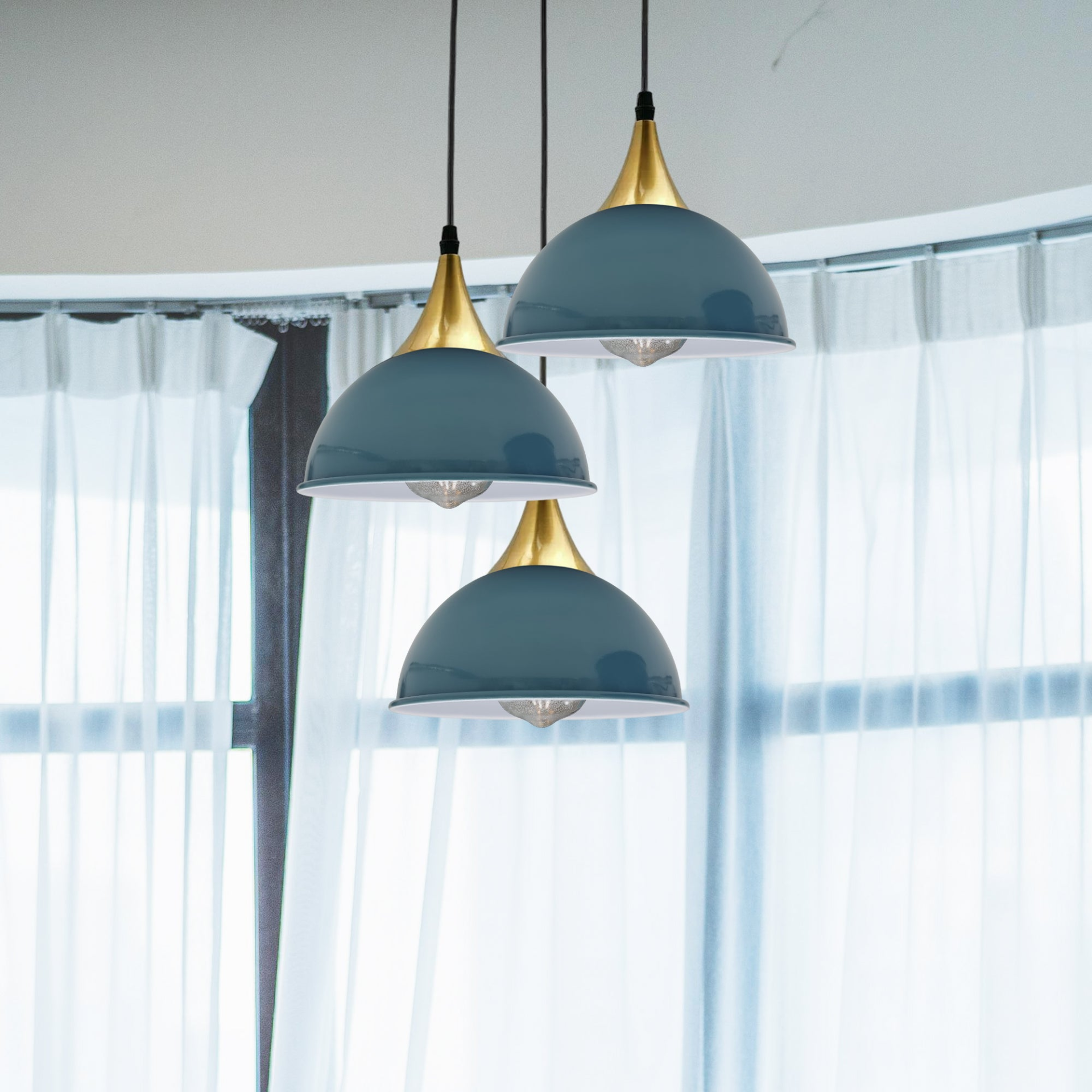 Blue 3 Way Vintage Industrial Metal Lampshade Modern Hanging Retro Ceiling Pendant Lights~3524