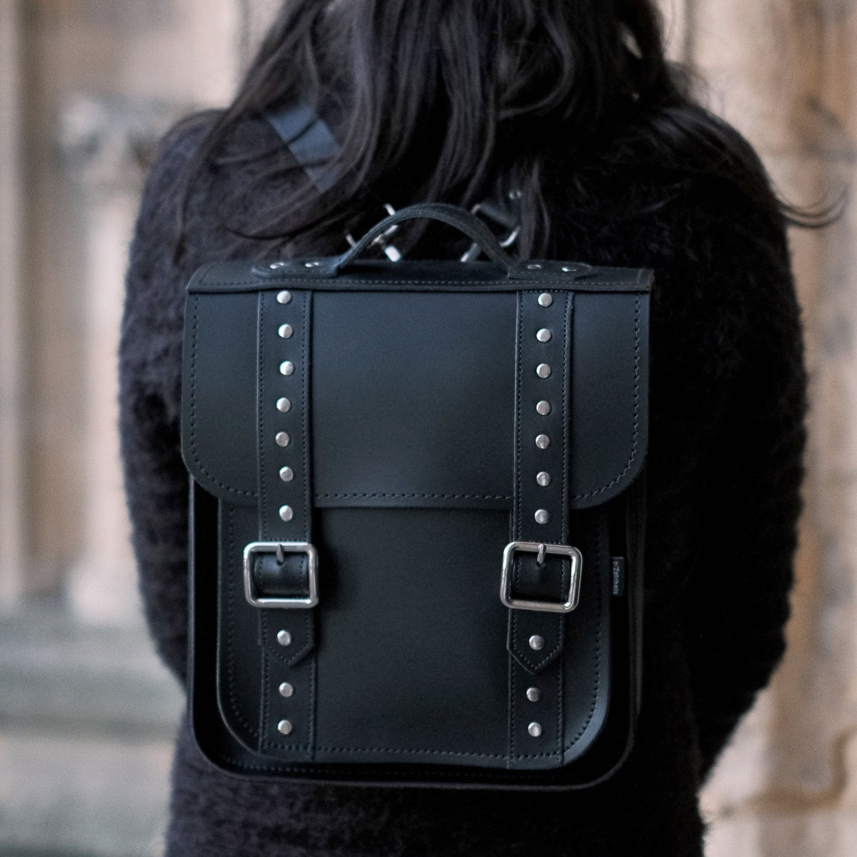 Handmade Leather Black Gothic Studded City Backpack