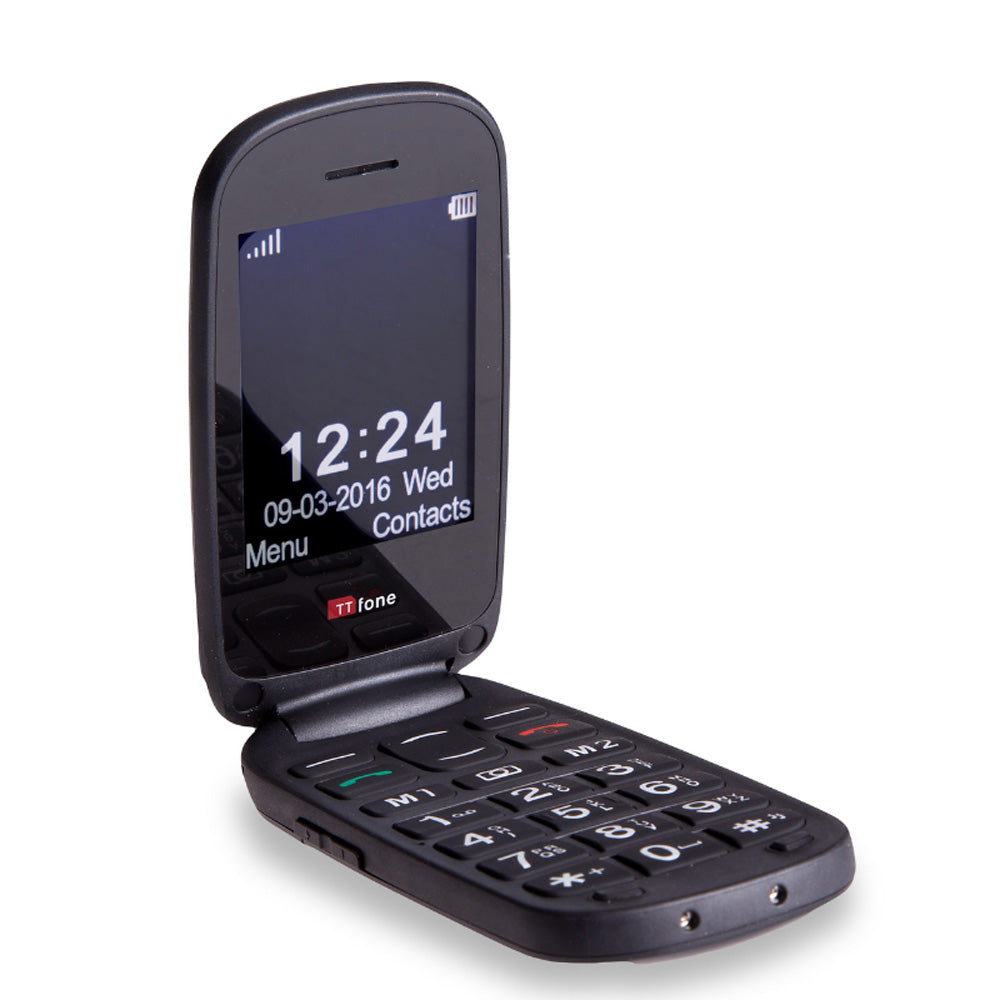 TTfone Lunar TT750 Black Flip Big Button Easy Menu Mobile with EE Pay As You Go SIM