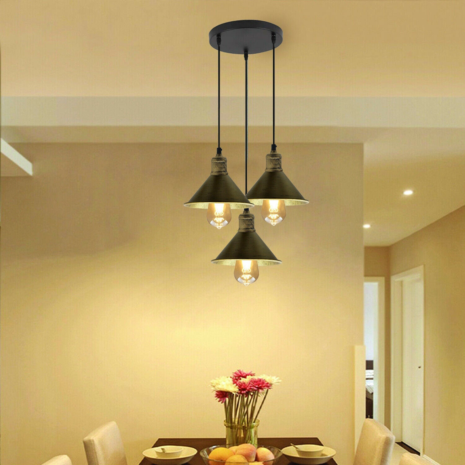 3 Head Pendant Light Chandeliers Industrial Metal Cage Wire Frame Loft Ceiling~1543