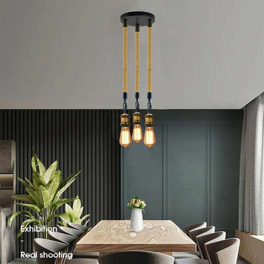 Hemp Rope 3 Head Pendant Ceiling Light Retro Lamp~1931