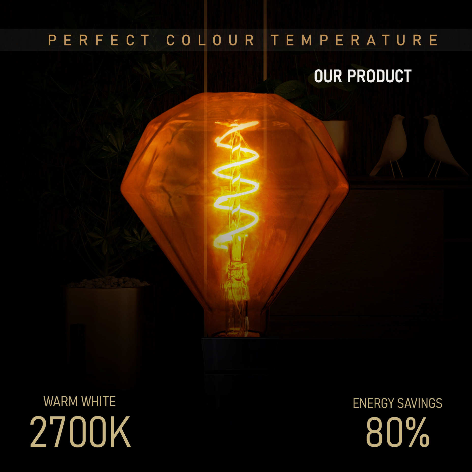 LED Light Bulb Dimond E27 4W Filament Glass Warm White~1043