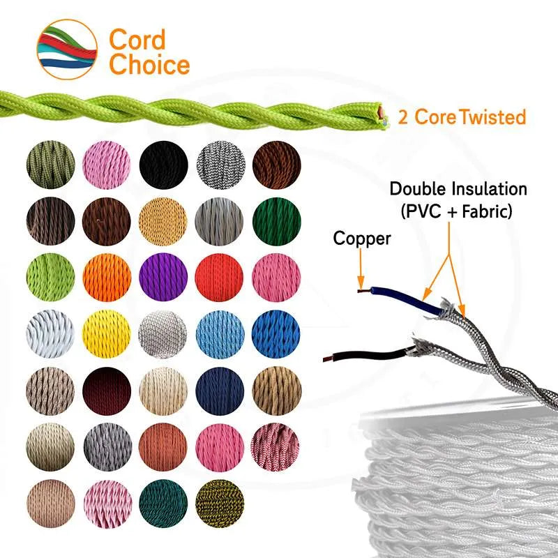 5m Light Brown 2 Core Twisted Electric Fabric 0.75mm Cable~1751