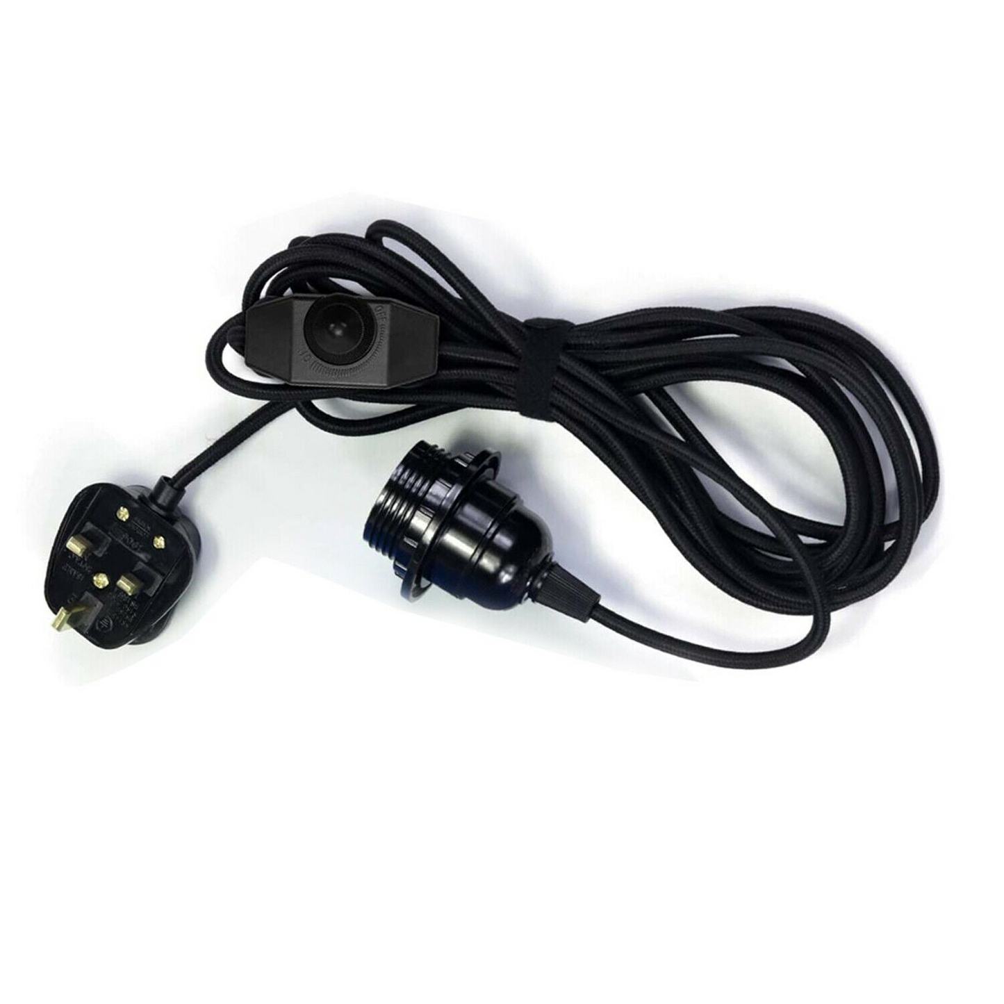 4m Fabric Cable UK Plug-in E27 Dimmer Switch Pendant Light Holder ~ 3747