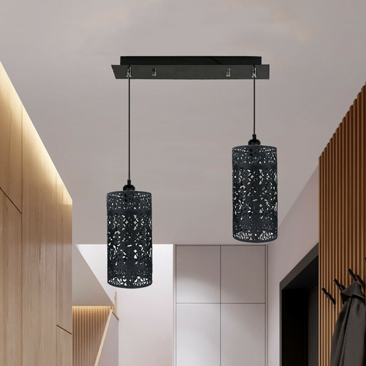 Black Double Head Cage Pendant Light 40cm ~1591