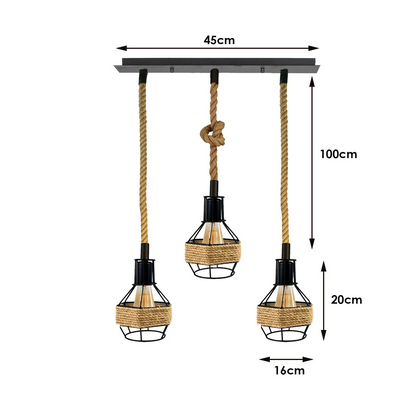 Vintage 3 Head Rope Pendant Light Fitting~2230