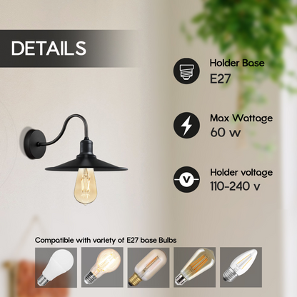 Wall Sconce Black Cone Shape Shade ~1502