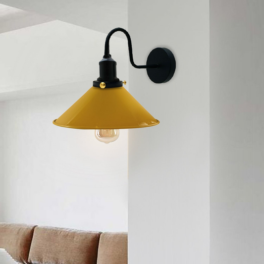 LEDSone Industrial Vintage Swan Neck Indoor Sconce Metal Cone Yellow Shape Shade~3486