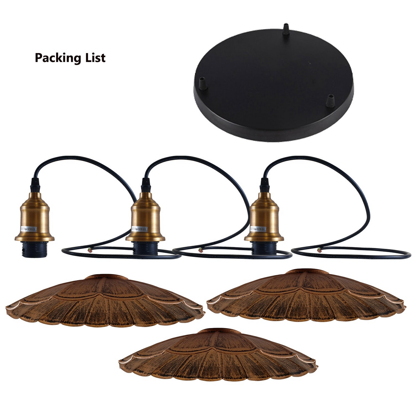3 Head Industrial Brushed Copper Wavy Metal Ceiling Pendant Light~1483