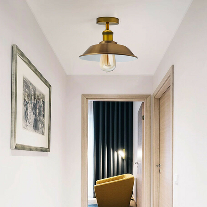 Ceiling Light Retro Flush Mount Ceiling Lamp Shade Fitting Yellow Brass~1929
