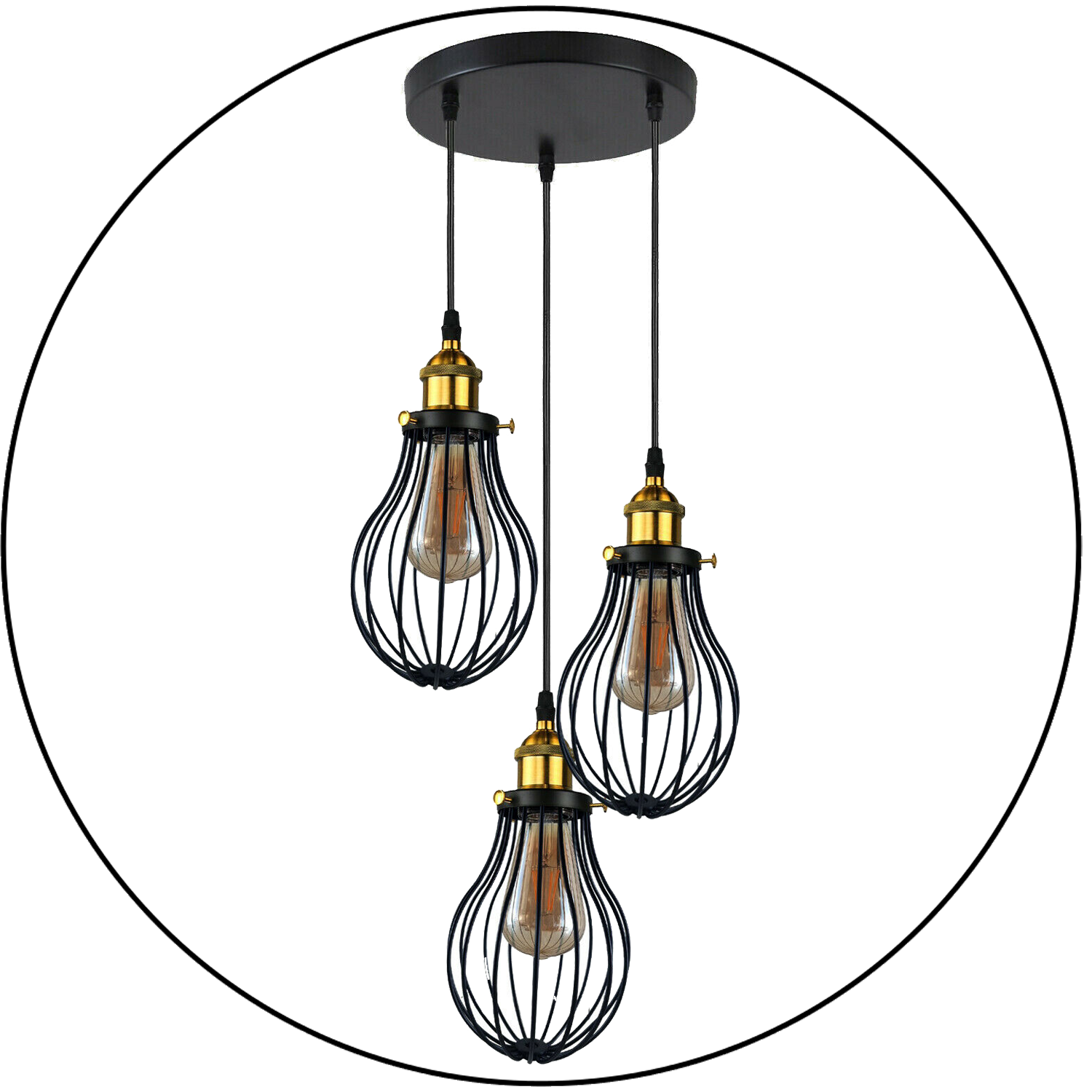 Industrial 3 heads Black hanging Pendant Ceiling Light Cover Decorative Cage light fixture~3445