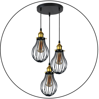 Industrial 3 heads Black hanging Pendant Ceiling Light Cover Decorative Cage light fixture~3445