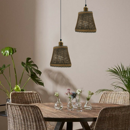 Natural Rattan Wicker Ceiling Pendant Light Lampshade Metal Pendant Lighting Kit - Basket Shape~1562