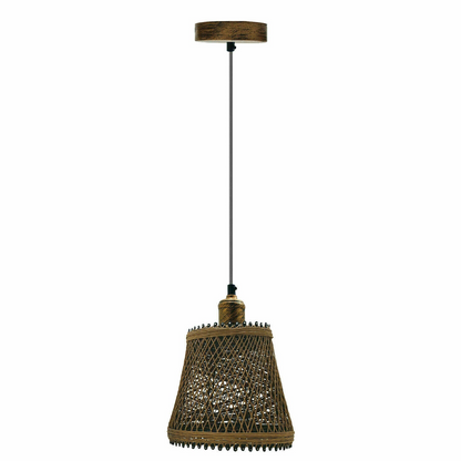 Natural Rattan Wicker Ceiling Pendant Light Lampshade Metal Pendant Lighting Kit - Basket Shape~1562