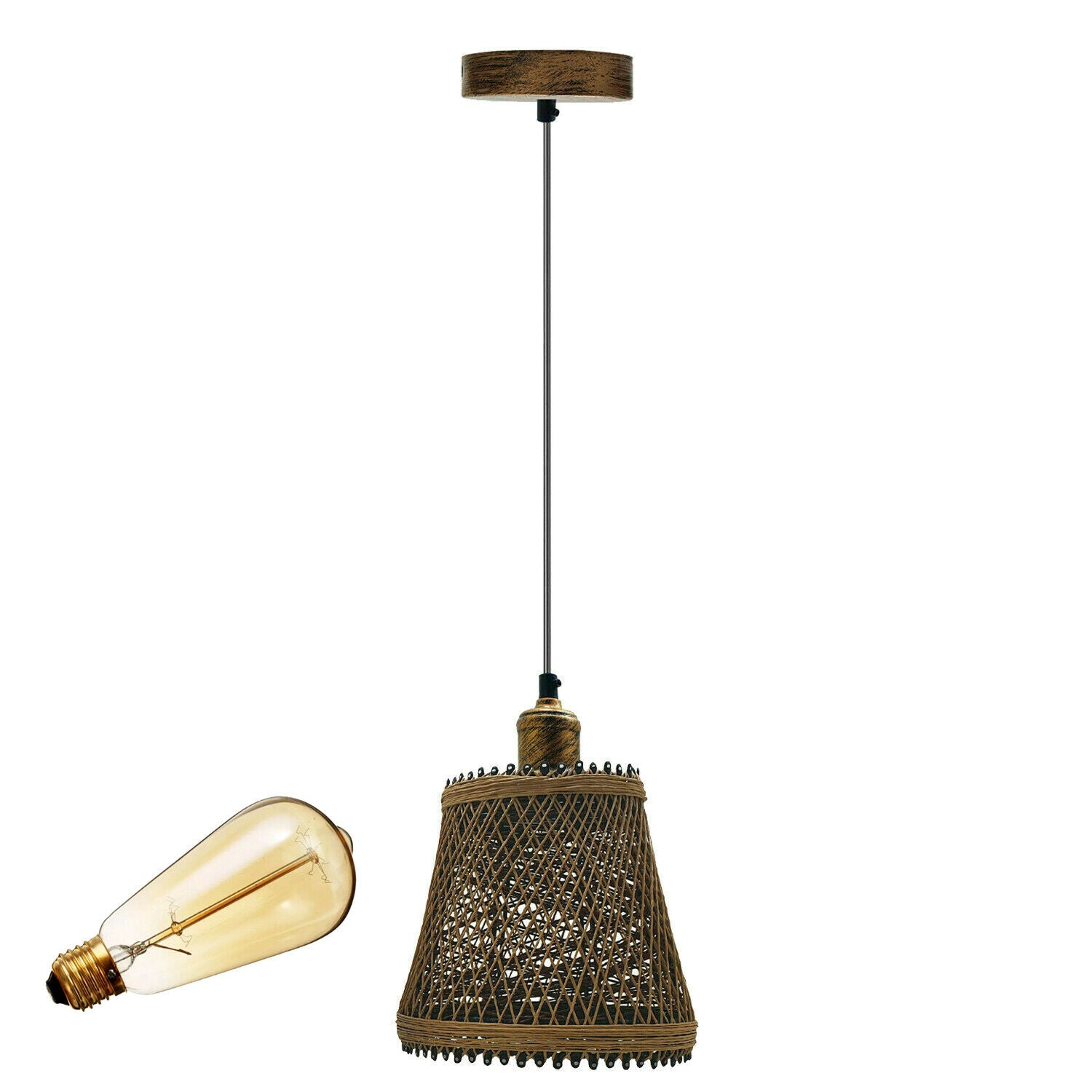 Natural Rattan Wicker Ceiling Pendant Light Lampshade Metal Pendant Lighting Kit - Basket Shape~1562