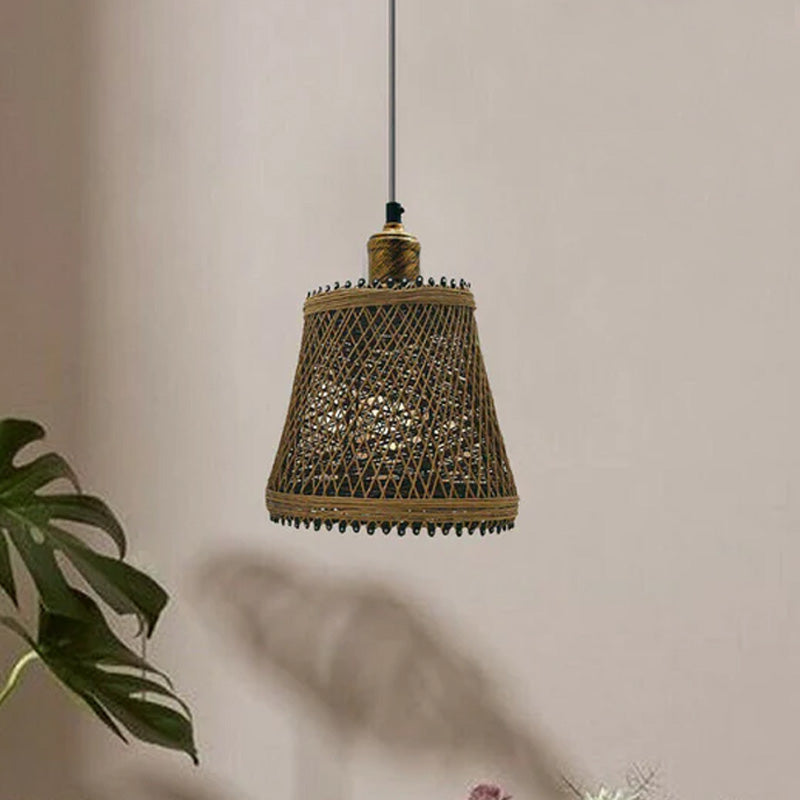 Natural Rattan Wicker Ceiling Pendant Light Lampshade Metal Pendant Lighting Kit - Basket Shape~1562