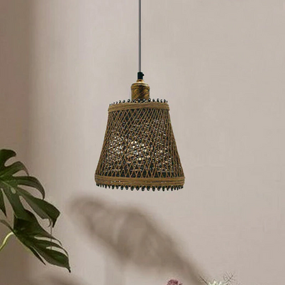 Natural Rattan Wicker Ceiling Pendant Light Lampshade Metal Pendant Lighting Kit - Basket Shape~1562