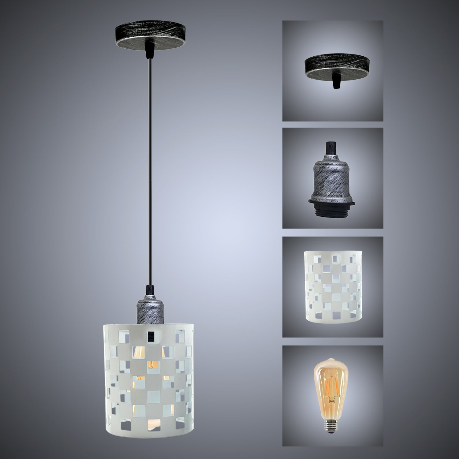 Vintage Industrial White Metal Ceiling Pendant Pattern Shade Hanging Modern Retro Lighting Shade~3439