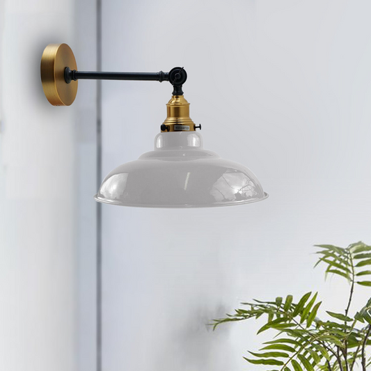 White Shade With Adjustable Curvy Swing Arm Wall Light Fixture Loft Style Industrial Wall Sconce~3463