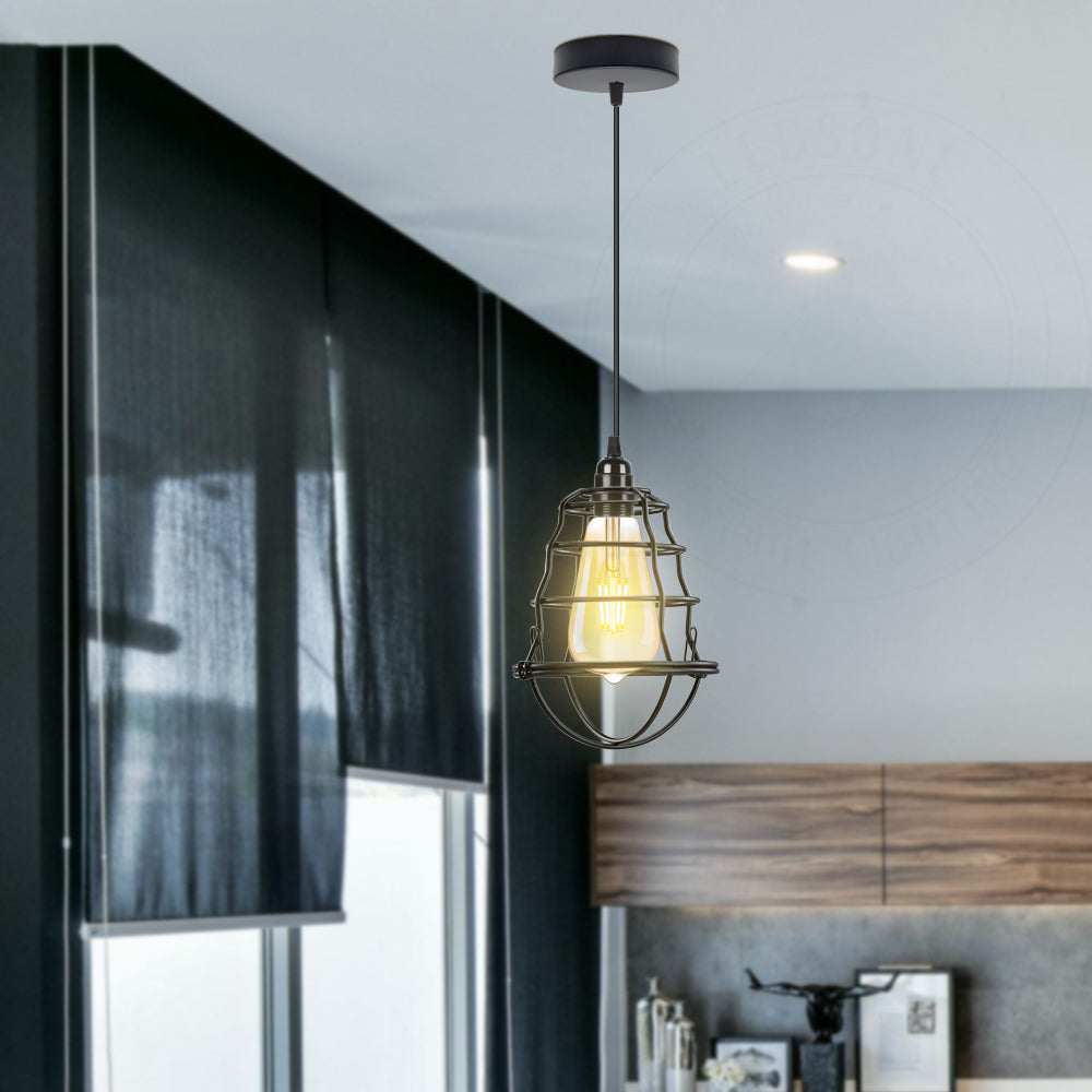 Black Modern Retro Wire Frame Ceiling Wire Cage Lampshade ~2187