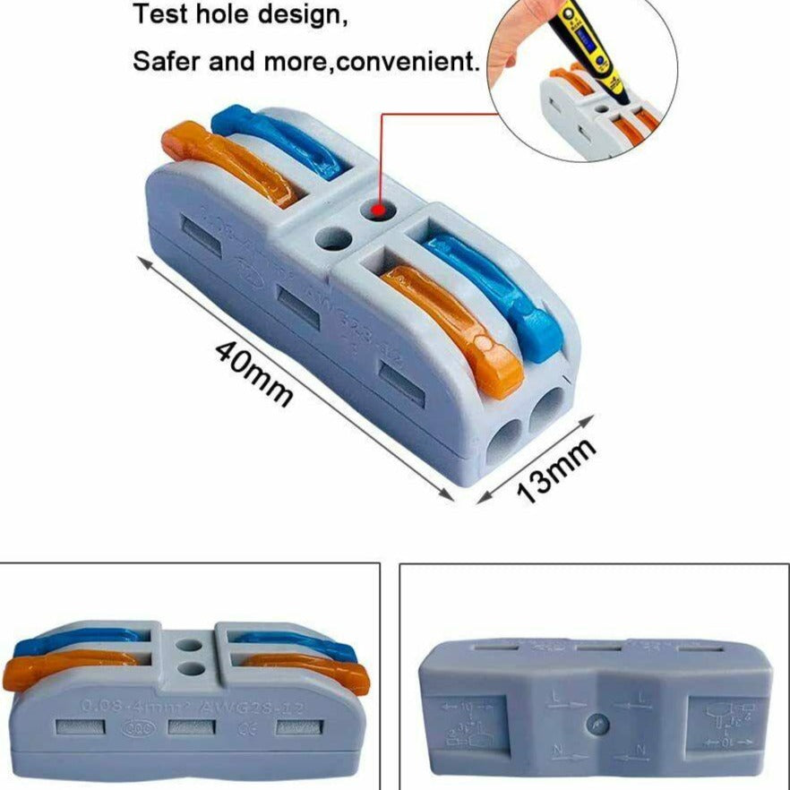 2 Way Electrical Connectors Wire Block Clamp Clips Fast Cable Reusable Lever~2045