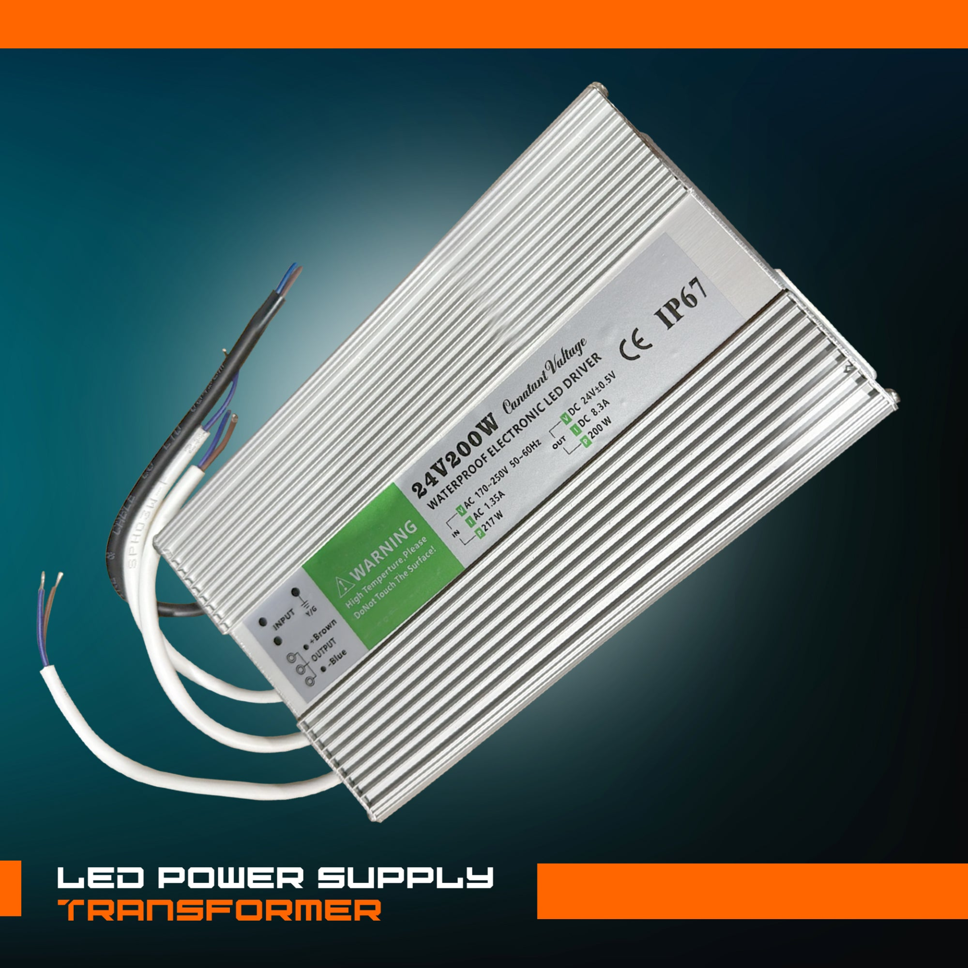 DC 24V 8.3A 200W IP67 Waterproof LED Driver Power Supply Transformer ~1226