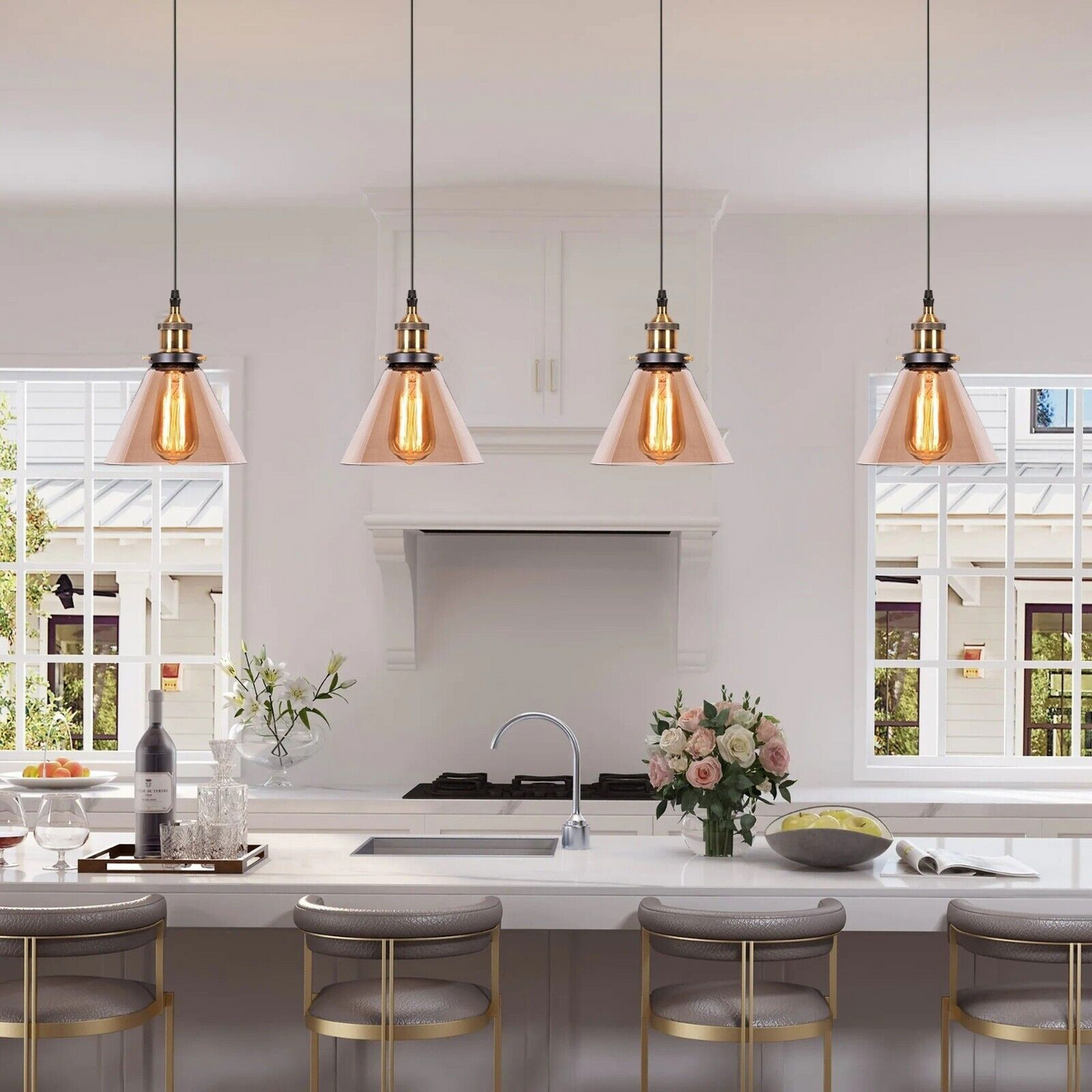 Industrial suspended Ceiling light fitting amber Glass Lamp shade pendant lights~4149