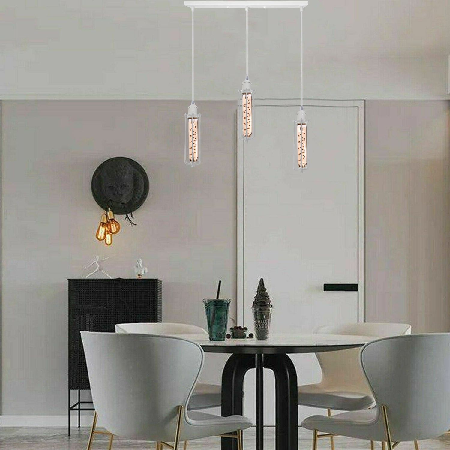 Industrial Retro Modern Loft Vintage White colour Wire Cage Shade3 Head  Pendant Light~1026