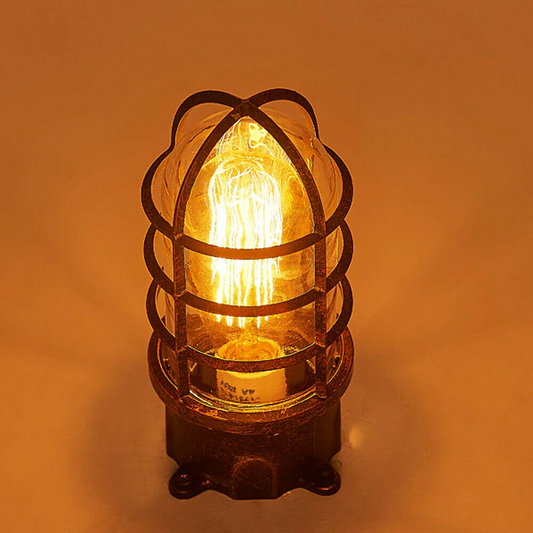 Black Industrial Wall Ceiling Cage Light Bulkhead Metal Marine Glass~2468