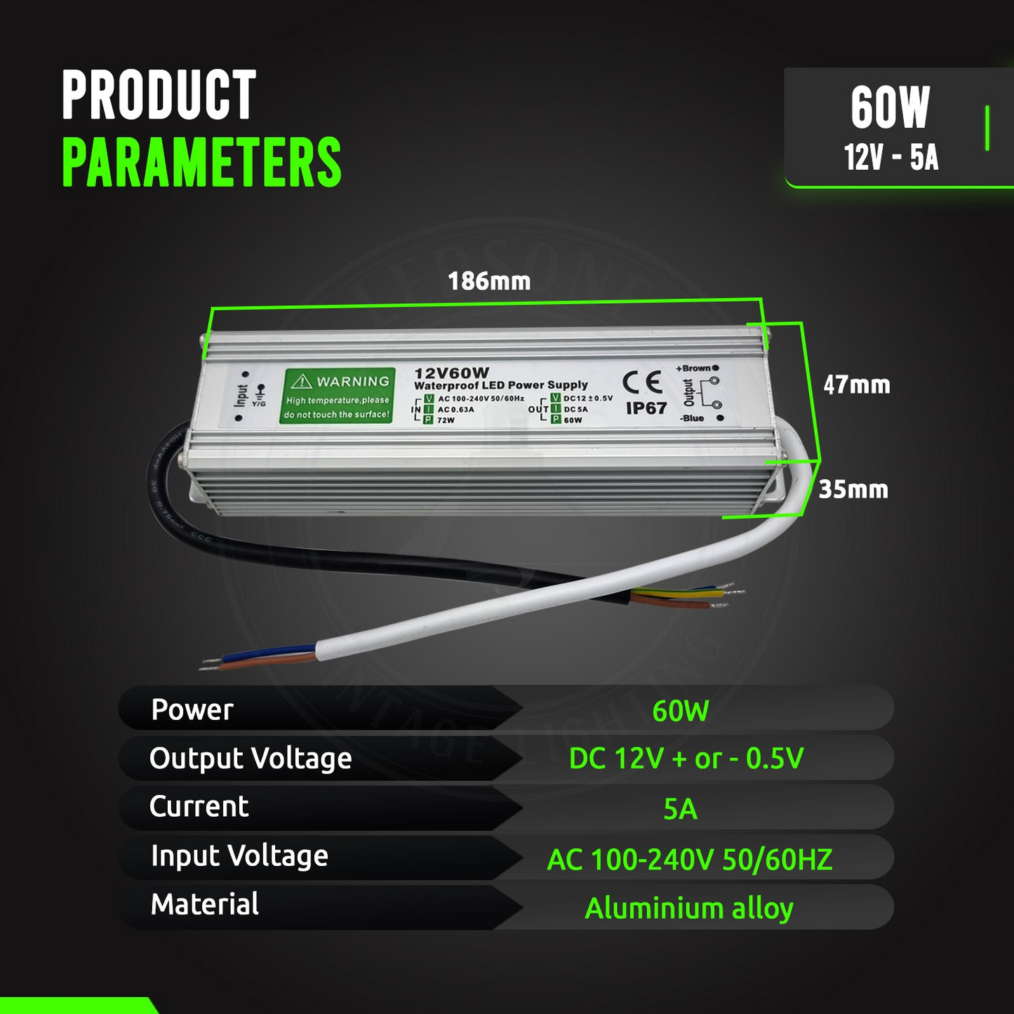 12V 60W IP67 LED Power Supply Transformer ~2098