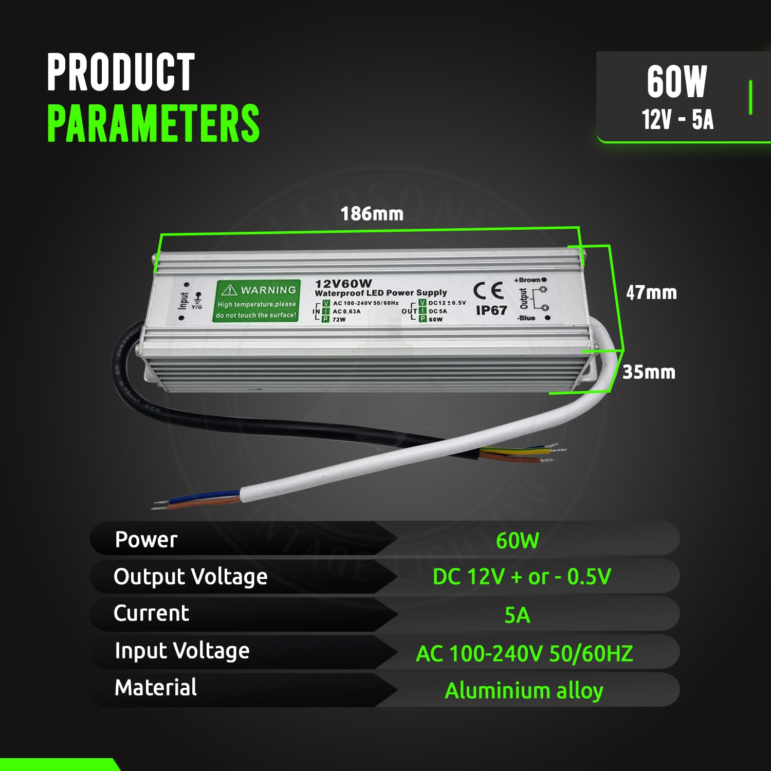12V 60W IP67 LED Power Supply Transformer ~2098