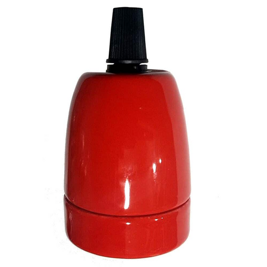 Vintage E27 Red Bulb Holder Industrial Retro Edison Porcelain Lamp Light Fitting~2976