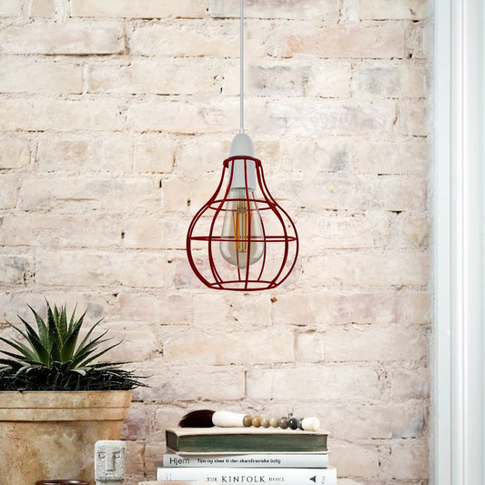 Rustic State Industrial Vase Shape Red Wire cage~2848