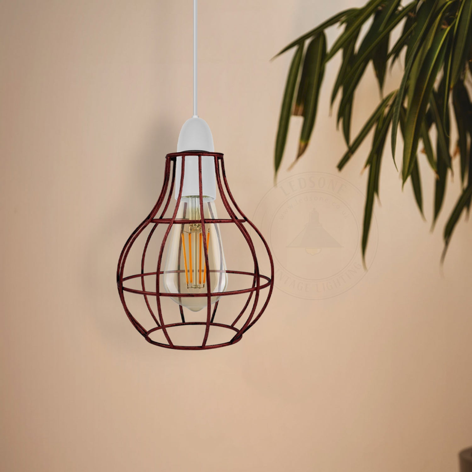Rustic State Industrial Vase Shape Red Wire cage~2848
