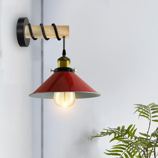 Modern Combined Solid Wooden Arm Chandelier Lighting With Red Cone Shaped Metal Shade wall sconce~3475