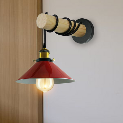 Modern Combined Solid Wooden Arm Chandelier Lighting With Red Cone Shaped Metal Shade wall sconce~3475