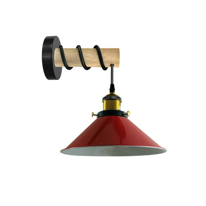 Modern Combined Solid Wooden Arm Chandelier Lighting With Red Cone Shaped Metal Shade wall sconce~3475