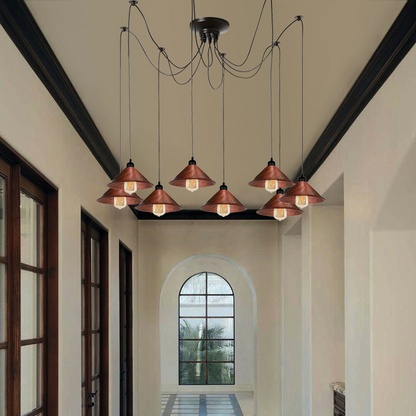 Modern Industrial Rustic Red Spider Ceiling Pendant Light Metal Cone Shade Indoor Hanging Light~1000