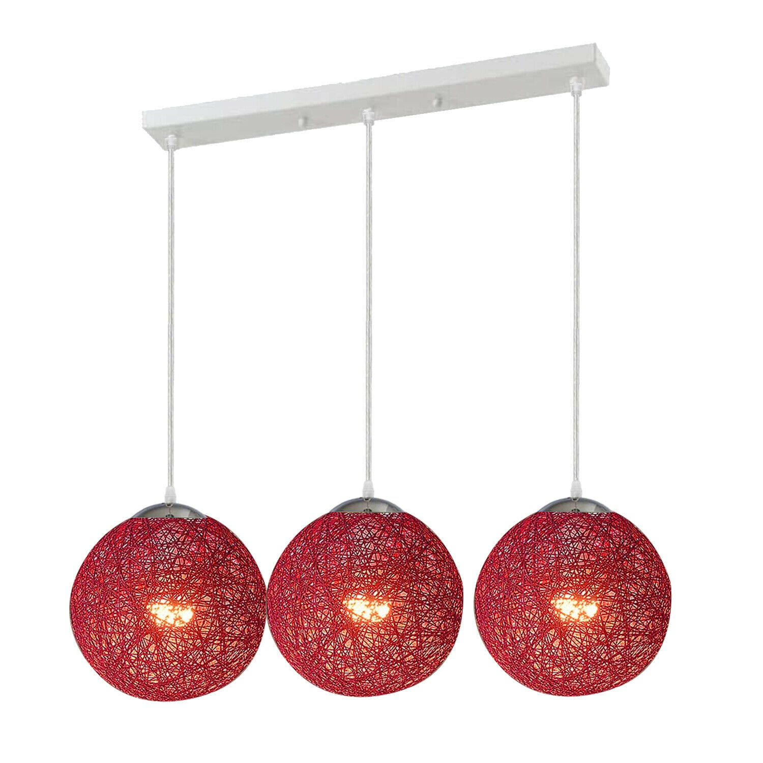 3 Head Red Rattan Pendant Light Living Room Décor ~1881