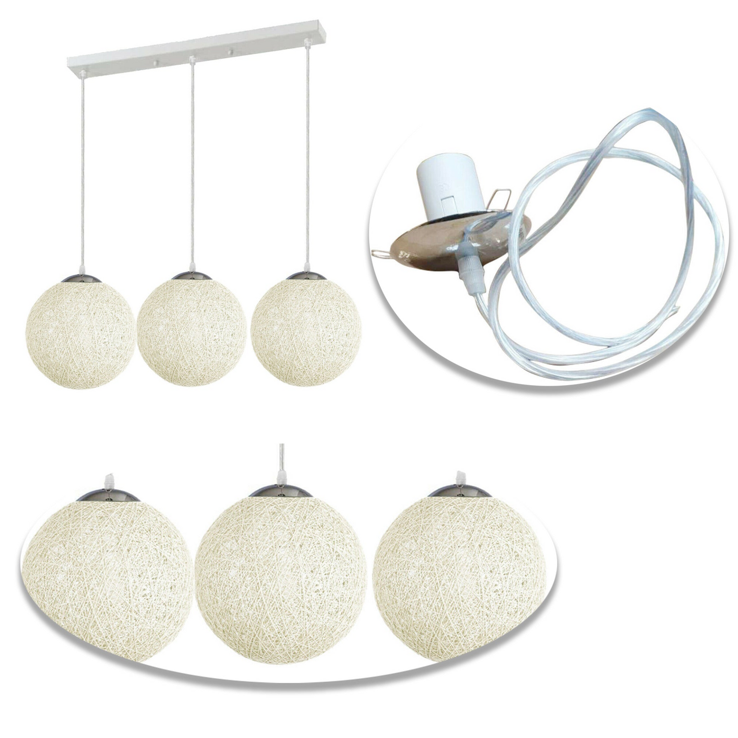 White Multi Outlet Lattice Wicker Colour Rattan Globe Light~1829